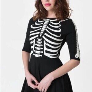 Unique Vintage Glow-in-the-Dark Halloween Black Skeleton Swing Dress SZ 4X #33